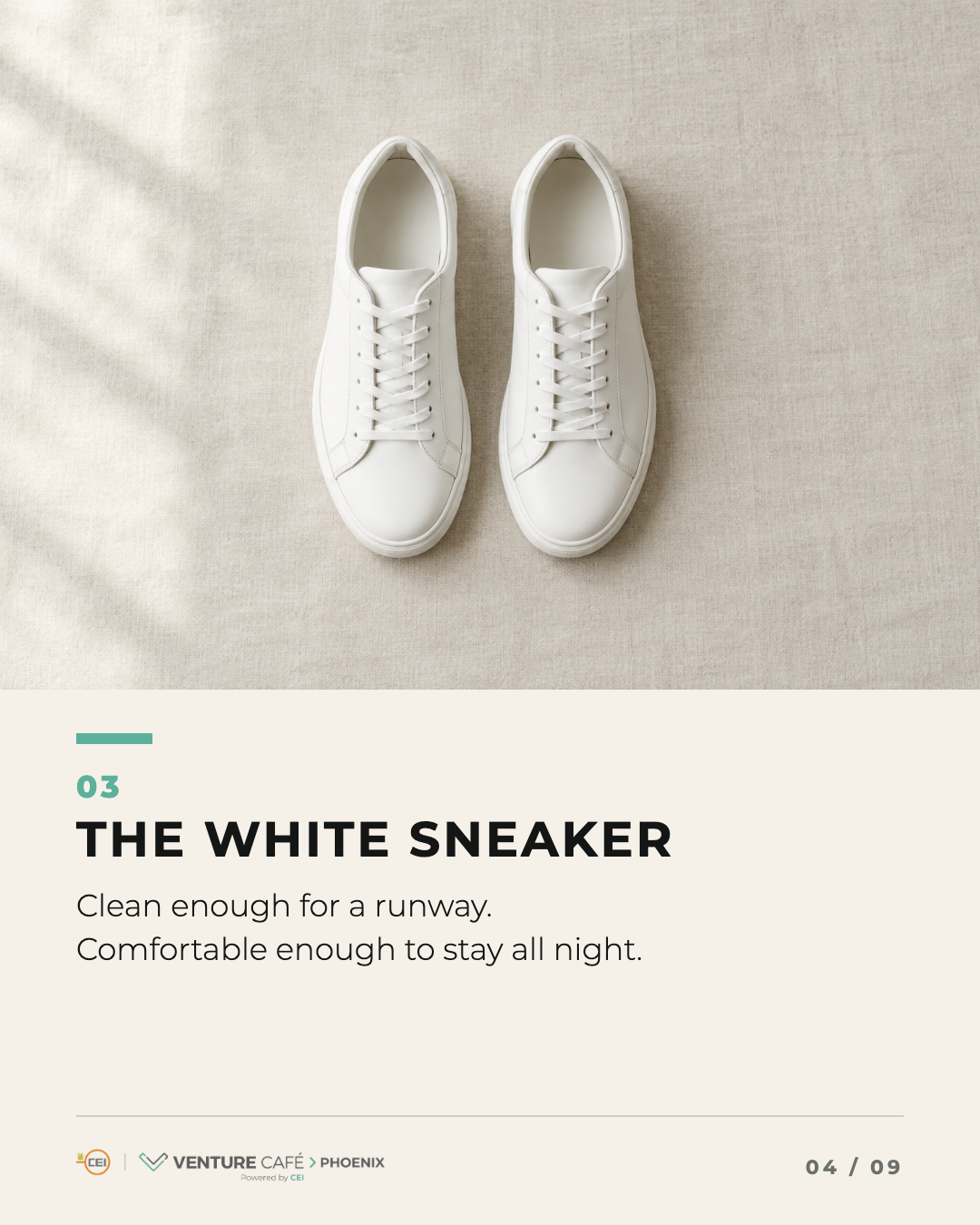 The white sneaker. Clean enough for a runway. Comfortable enough to stay all night.
